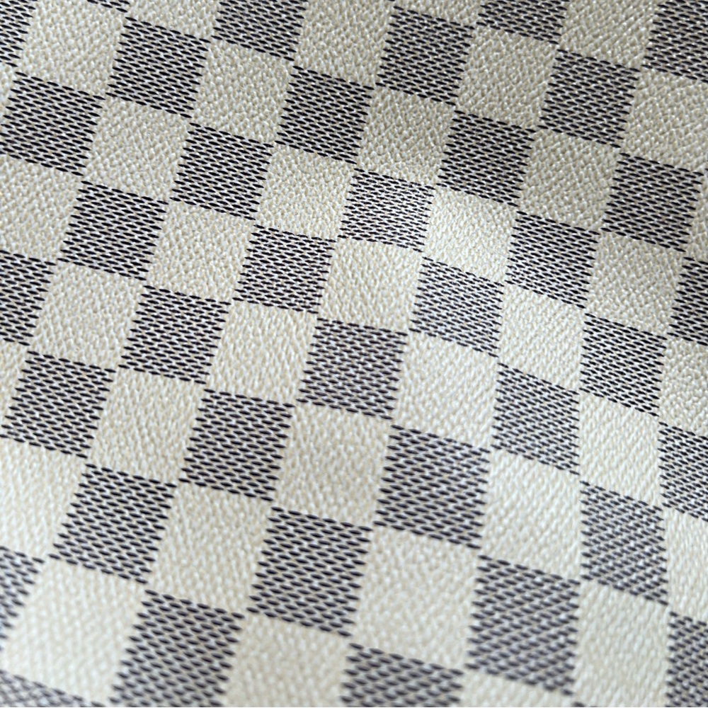 White and Tan Check Canvas Tote with Tan Trim - Picture 2 of 12